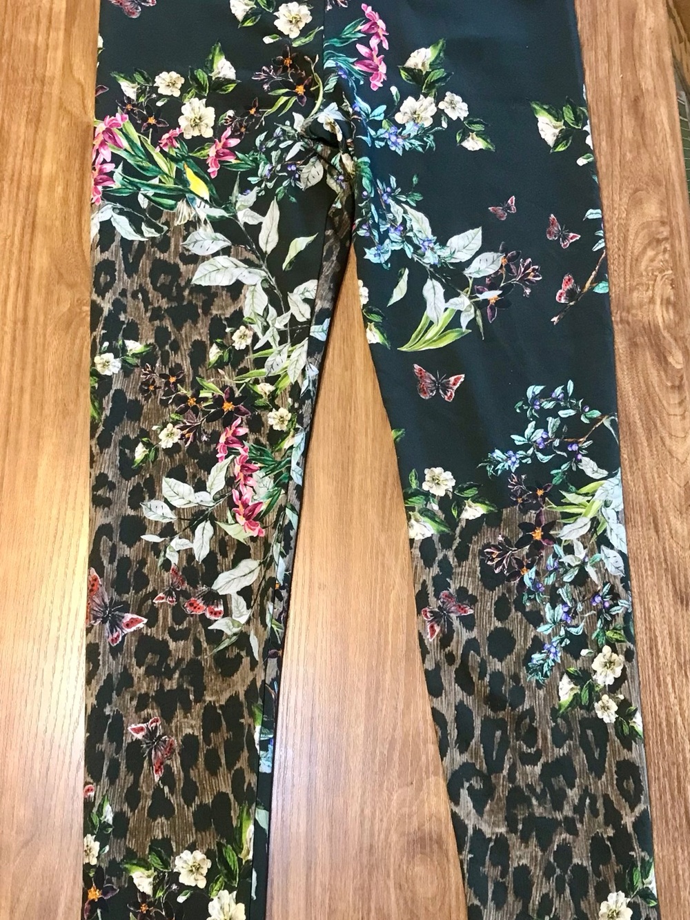 Johnny Was Ash Bird Printed Leggings Cotton Animal Floral Black Brown Sz Small